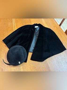 Vintage Black Velvet Cape and Matching Felt Hat